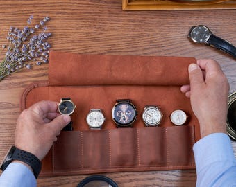 Leather watch roll, Watch travel case, Watch roll case, Leather watch organizer, Leather watch storage, Travel watch roll, Watch pouch