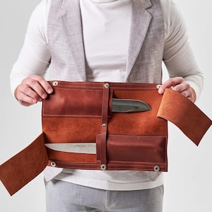 Borsa portacoltelli da chef in pelle, Portacoltelli da chef, Custodia portacoltelli, Borsa da viaggio per coltelli, Custodia portacoltelli fatta a mano, Regali per chef, Custodia portacoltelli compatta