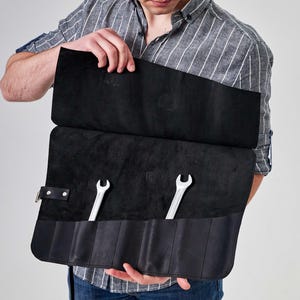 Leather tool pouch, Leather tool wrap, Roll up tool case, Tool roll for mechanics, Handmade tool roll, Tool storage roll, Gift for handyman