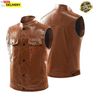 Men&#39;s Brown Leather Vest | 100% Soft Sheepskin Handmade Real Leather Vest | Brown Leather Waistcoat | Best Anniversary/Birthday Gift for Him