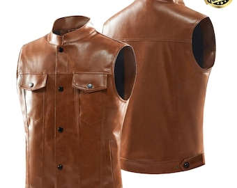 Men's Brown Leather Vest | 100% Soft Sheepskin Handmade Real Leather Vest | Brown Leather Waistcoat | Best Anniversary/Birthday Gift for Him