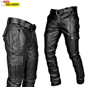 Men's Cargo Genuine Sheepskin Handmade Leather Pants | Black Custom Leather Fashion/Biker Pants | Stylish Festival Wear