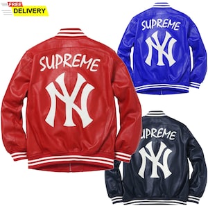 Men&#39;s Yankees MLB Bomber Leather Varsity Jacket | Baseball Team Retro NY Yankees Leather Jacket | Starter Letterman College Style Jacket