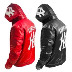 Blouson en cuir véritable pour homme NY Yankees, veste de baseball MLB en cuir avec capuche amovible, veste en cuir universitaire Supreme NY faite main