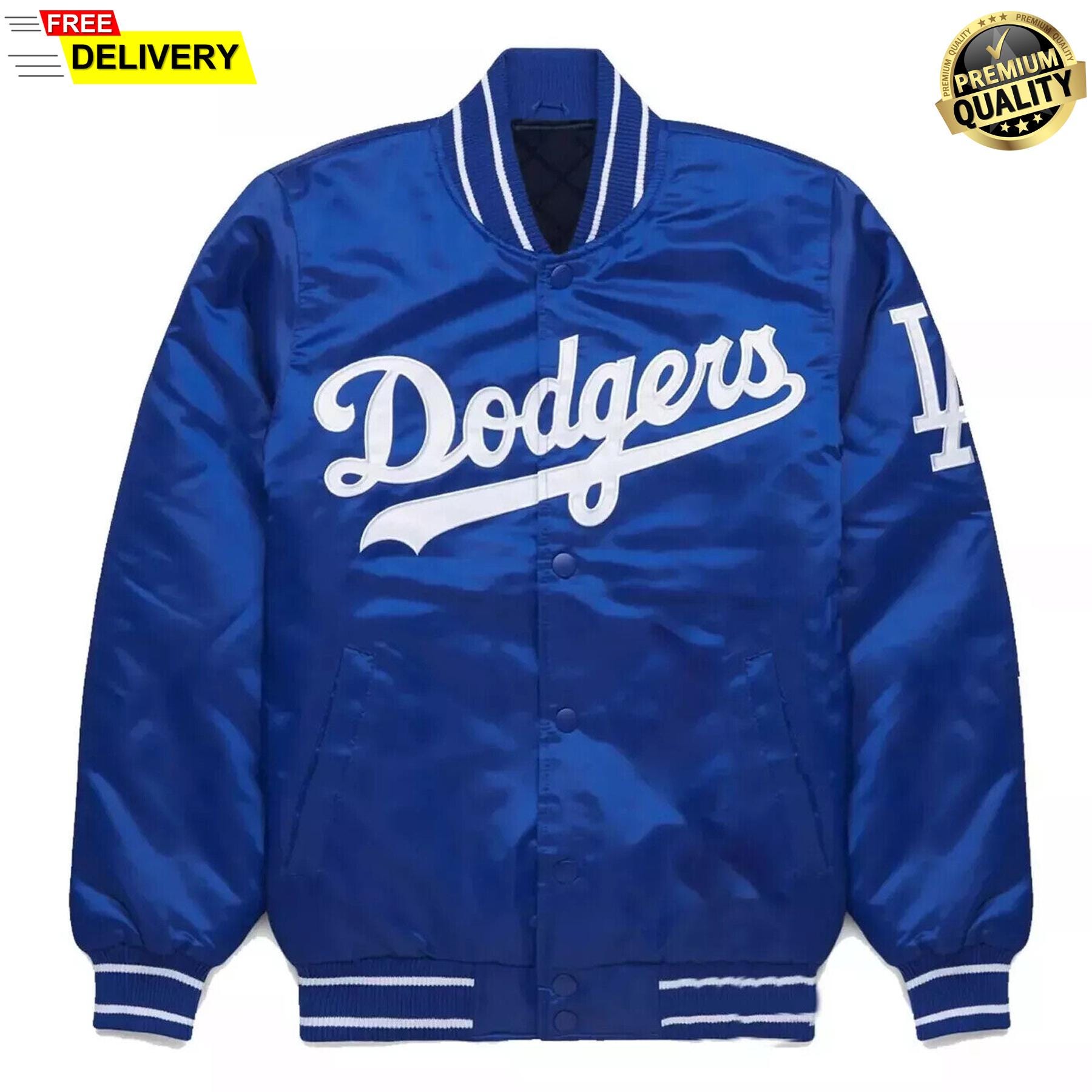 Dodgers サテンジャケット 青