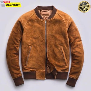 Handmade Men Brown Suede Leather Jacket | Genuine Brown Varsity Suede Leather Jacket | Letterman Style Warm Fashion Jacket