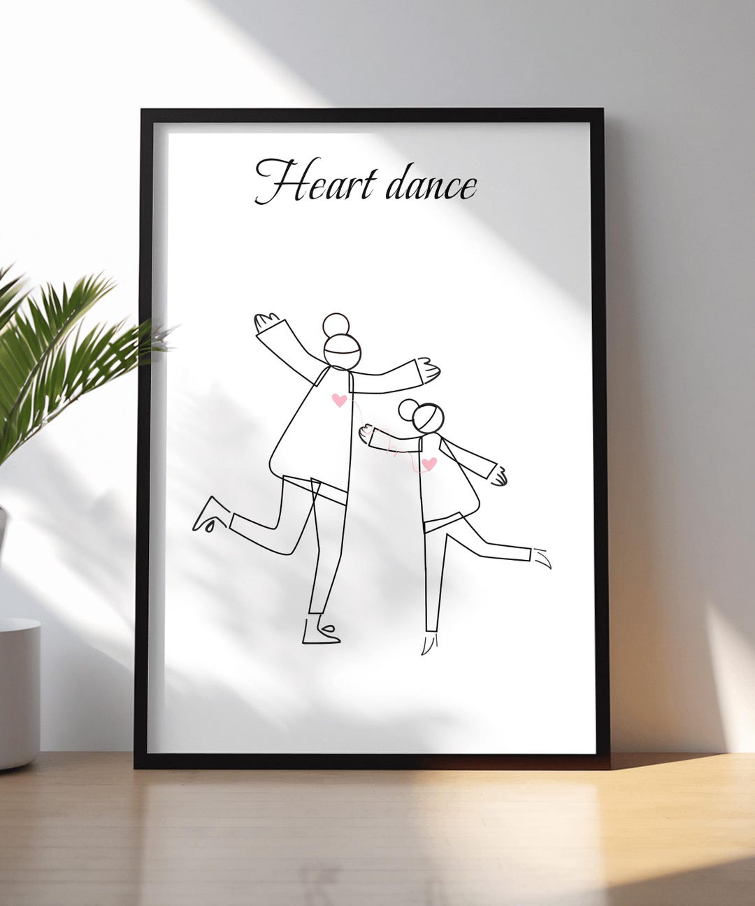 Heart Dance Mother Daughter Line Art Print – Minimalist Digital Wall ...