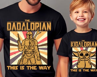 Le dadalorien et le kidalorien PNG, conception de chemise pour la fête des pères, cadeau assorti Star Wars papa fils, sublimation Mandalorian Grogu, famille Disney