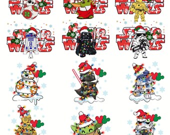 Star Wars kerst png-bundel, Star Wars-personages png, vrolijk kerstfeest png, kerstmis png, digitaal voor kerst, Star Wars-kerstlicht