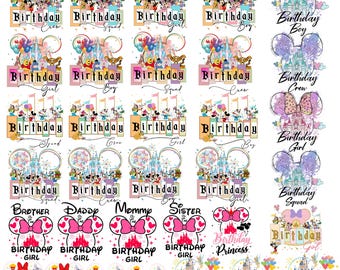Disney Birthday Png Bundle, Birthday Girl, Birthday Boy, Birthday Crew, Birthday Squad, Mickey Minnie Birthday Png, Winnie The Pooh Birthday