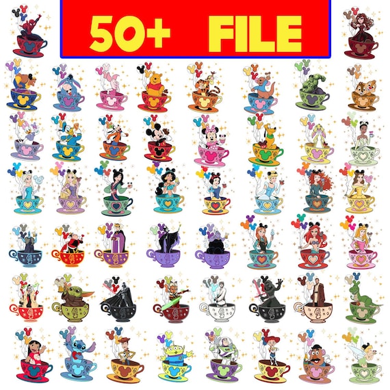 50+ Disney Tea Cup PNG Bundle, Mickey And Friends Tea Cup PNG, Spiderman Tea Cup png, Toy Story Teacup PNG, Disney Princess, Villains teacup