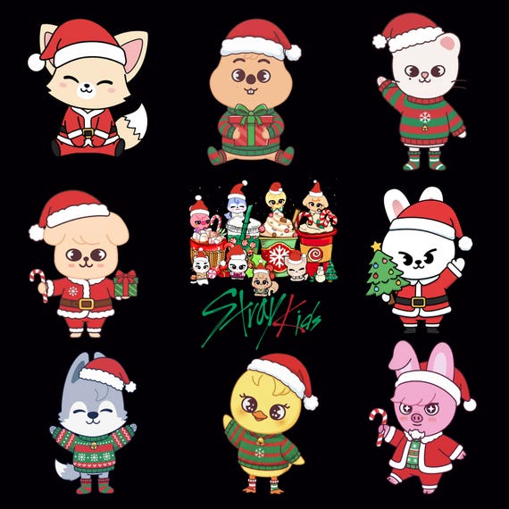Stray Kids Christmas PNG Bundle, Cute Straykids, SKZOO Chibi Xmas Png, Straykids Characters Xmas, Straykids World Tour 2025, SKZOO Group