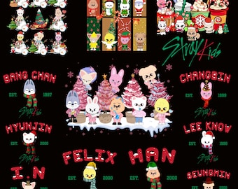 Stray Kids Christmas PNG Bundle, SKZOO Chibi Christmas Png, Kpop Christmas Digital, Straykids Characters, Cute Straykids digital download