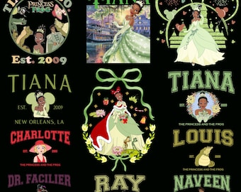 Paquete de imágenes de Tiana, Princesa Tiana, Personajes de La Princesa y el Sapo, Tinana y sus amigos, Imágenes digitales para camisetas, Tiana y compañía