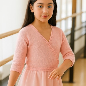 女の子用バレエラップセーターのかぎ針編みパターン – ピンクのニット風PDF – 子供用ダンスカーディガンDIY簡単 – すぐにダウンロード