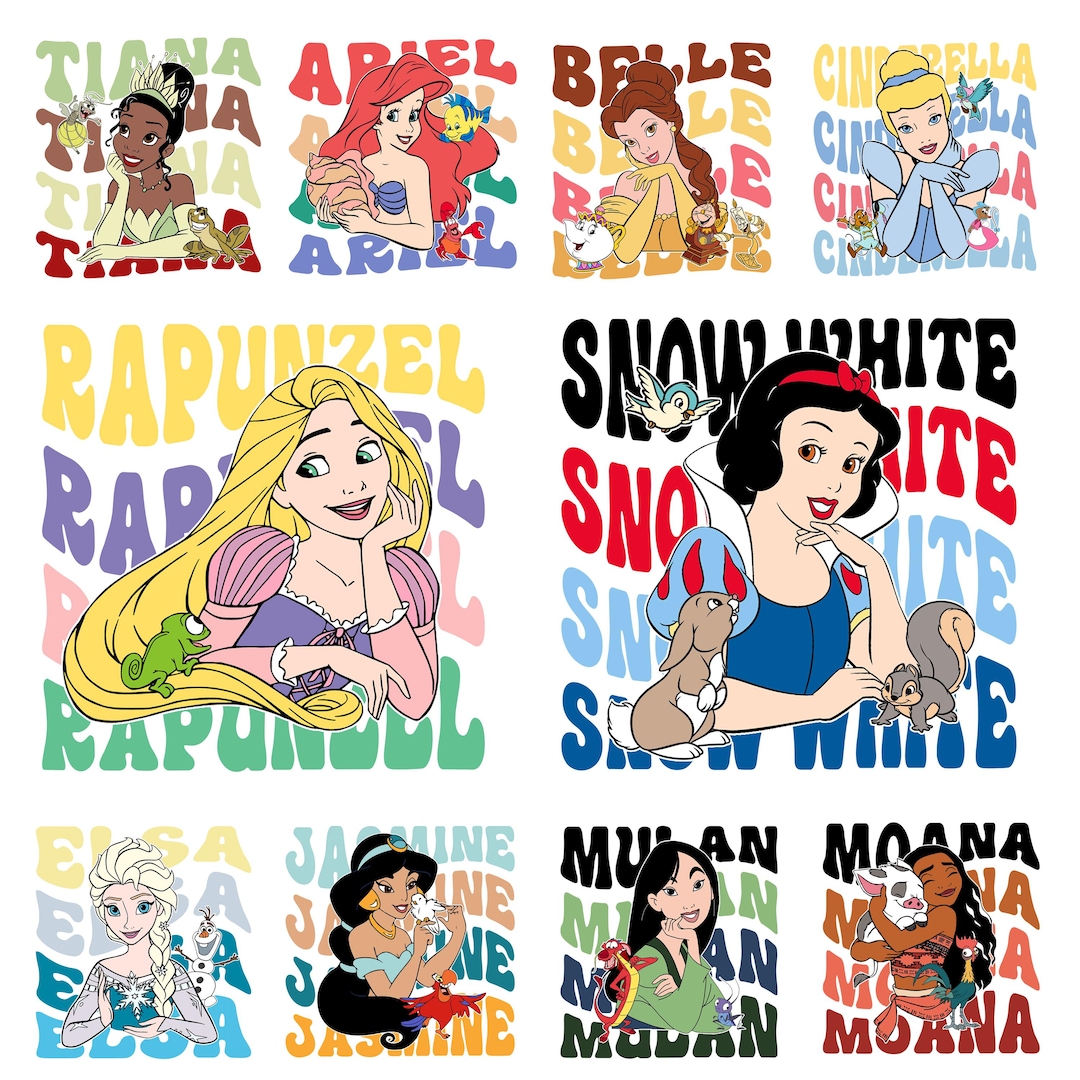 Disney Princess PNG Bundle Retro Wavy Princess PNG Tiana Ariel Belle disney-princess-png-bundle-retro-wavy-princess-png-tiana-ariel-belle