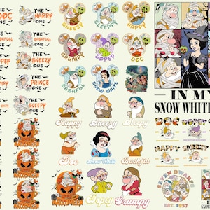 May include: A collage of Snow White and the Seven Dwarfs-themed graphics. The design includes character portraits, text, and Halloween-themed elements. The phrase "In My Snow White Era" is prominently displayed.