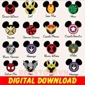 Paquete PNG de orejas de Mickey de los Vengadores, descarga digital de la cabeza de Mickey de superhéroe de Marvel, diseño de camiseta para viaje familiar de Disney, Iron Man, Spider-Man y Thor PNG