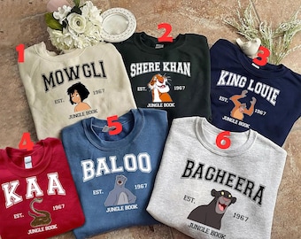 Personajes vintage del libro de la selva de Disney PNG, WDW Magic Kingdom, regalo de cumpleaños familiar, camiseta para niños y adultos, paquete de libro de la selva PNG, Mowgli