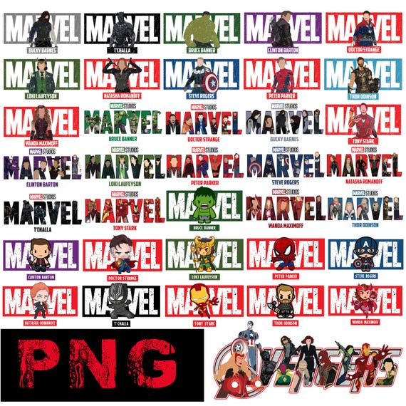 Marvel Avengers Png Bundle, Marvel Fan Gift, Avengers Assemble, Avengers Character, Spiderman Hulk Ironman Captain America Black Banner Thor
