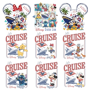 Disney Cruise 2026 PNG-paket, Let's Cruise-skjorta, Disney Treasure Wish Magic Fantasy Wonder Dream, Musse Mimmi Puh familjesemester