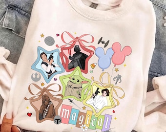 Star Wars PNG magique rétro Disney vacances Grogu Dark Vador princesse Leia Chewbacca Sublimation Design voyage en famille galactique chemise numérique