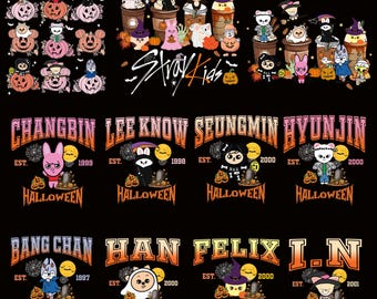 Stray Kids Halloween PNG Bundle, Cute Straykids digital download, SKZOO Chibi Halloween Png, Kpop Halloween Digital, Straykids Characters
