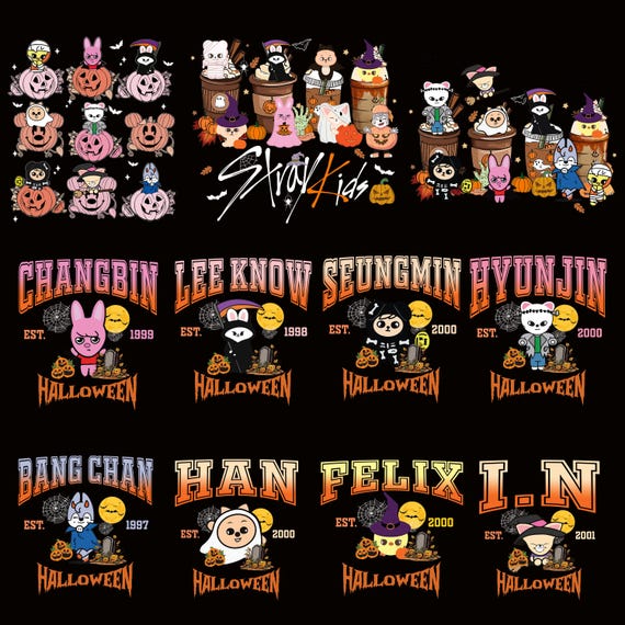 Stray Kids Halloween PNG Bundle, Cute Straykids digital download, SKZOO Chibi Halloween Png, Kpop Halloween Digital, Straykids Characters