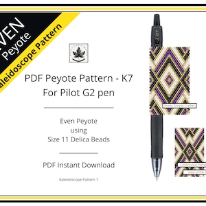 Pen Cover Pattern, Kaleidoscope Pattern 7, even count peyote stitch G2 Pilot pen wrap pattern, Instant download