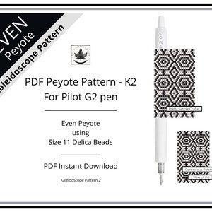 Pen Cover Pattern, Kaleidoscope Pattern 2, even count peyote stitch G2 Pilot pen wrap pattern, Instant download