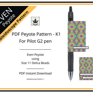 Pen Cover Pattern, Kaleidoscope Pattern 1, even count peyote stitch G2 Pilot pen wrap pattern, Instant download