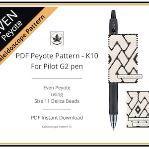 Pen Cover Pattern, Kaleidoscope Pattern 10, Celtic Knot, even count peyote stitch G2 Pilot pen wrap pattern, Instant download