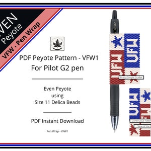 Pen Cover Pattern, VFW 1,  even count peyote stitch G2 Pilot pen wrap pattern, Instant download (VFW)