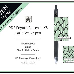 Pen Cover Pattern, Kaleidoscope Pattern 8, Celtic Knot, even count peyote stitch G2 Pilot pen wrap pattern, Instant download