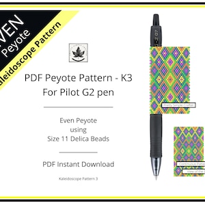 Pen Cover Pattern, Kaleidoscope Pattern 3, even count peyote stitch G2 Pilot pen wrap pattern, Instant download