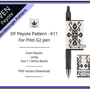 Pen Cover Pattern, Kaleidoscope Pattern 11,  even count peyote stitch G2 Pilot pen wrap pattern, Instant download