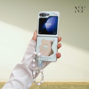 NF Dessin animé mignon ours et lapin bracelet chaîne de poignet antichoc coque de téléphone pour Samsung Galaxy Z Flip 6-5-4-3