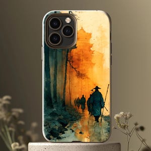 Custodie per telefoni, dipinto a inchiostro "Passo di montagna nebbioso", decorazioni della dinastia Zhou, cover biodegradabili, regalo sostenibile, tecnologia ecologica, iPhone 16, 15 e 14