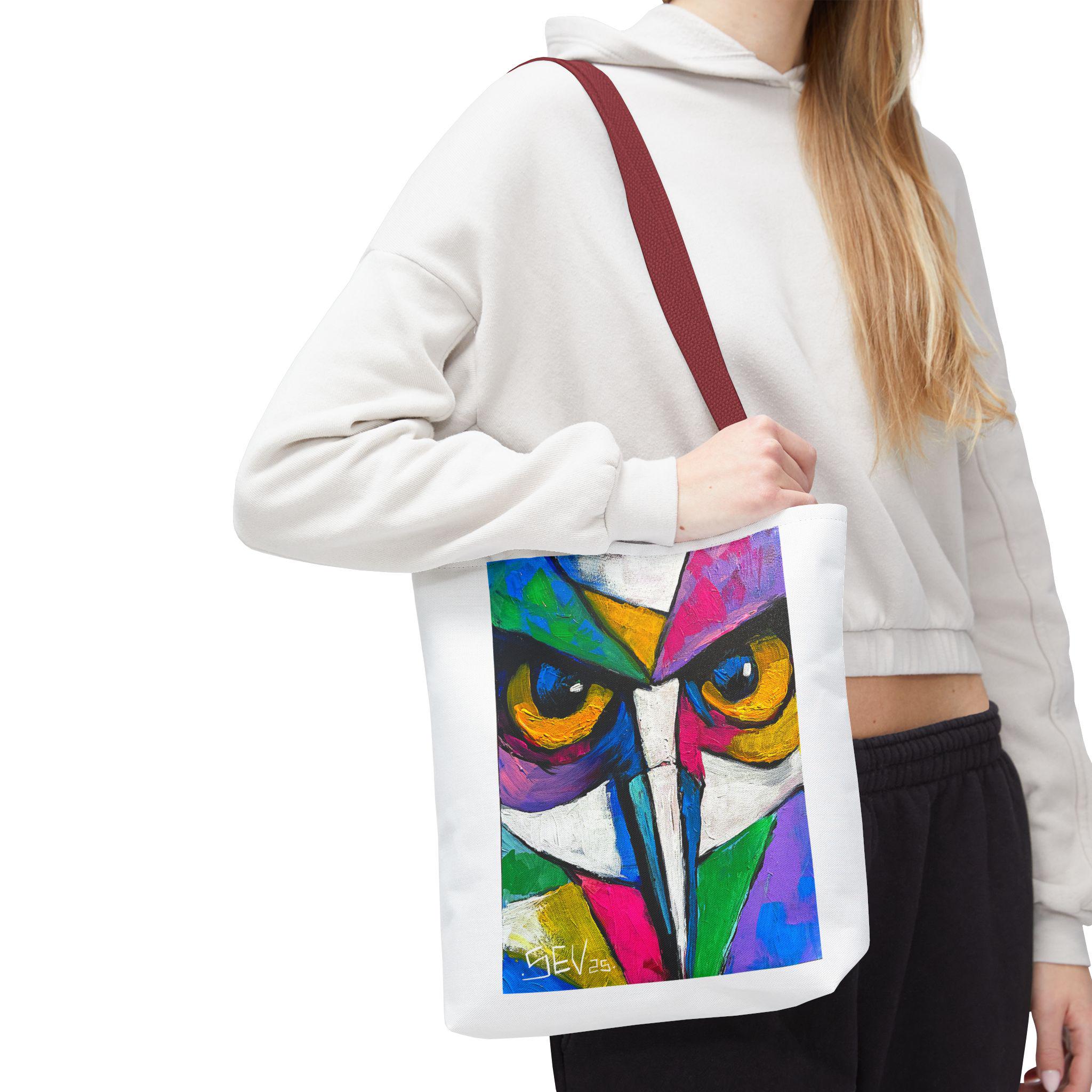Colorful Abstract Owl Art Tote Bag | Bold Geometric Design | Artist Illustrated Carryall