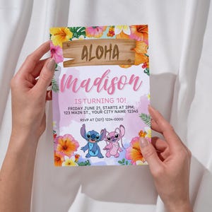 ALOHA Stitch & Angel Invitation - Editable Canva Template - Custom Birthday Party Invite - Tropical Printable for Kids - Lilo and Stitch