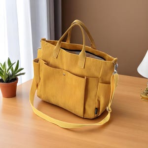 Sac fourre-tout en velours côtelé pour femme - Sac à main bandoulière de grande capacité, sac à bandoulière léger en jaune, beige, marron, vert - Idée cadeau