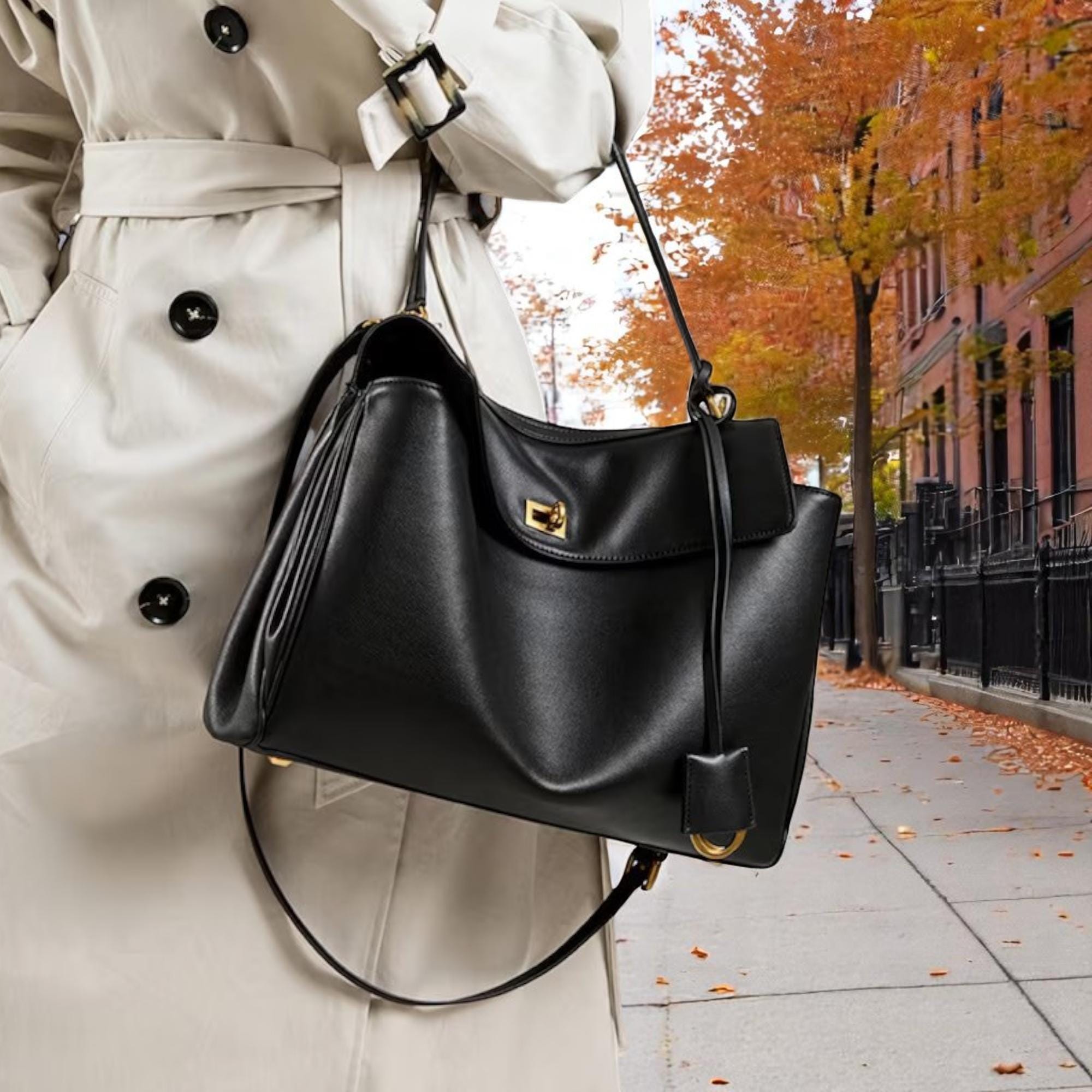 Large Leather Tote Bag – Cowhide Rodeo Shoulder Bag for Women, Soft Minimalist Handbag, Elegant Everyday Commuter Tote Purse