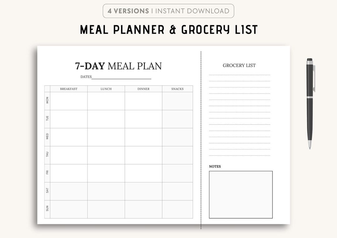 Weekly Meal Planner Bundle Printable | Minimalist Meal Plan & Grocery ...