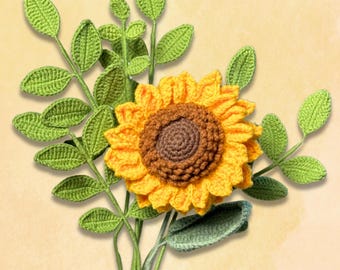 Crocheted Sunflower Bouquet Handmade Gift Girlfriend Living Room Decor Wedding Bouquet Bride Personalizable Spring Crochet Flowers Colorful