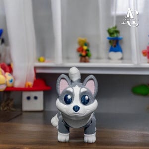 3D Printed Sled Dog Articulated Husky Figure Winter Dog Decor Gift for Dog Lovers Desk Toy Arctic Animal Figurine Keychain