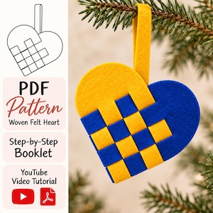 Scandinavian Woven Heart Ornament PDF Pattern, Danish Julehjerte, Felt Christmas Decoration, Video Tutorial