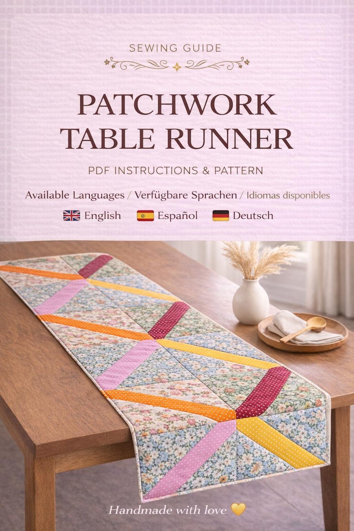 Charm Pack Quilted Table Runner Pattern | Vintage Home Decor (PDF ...