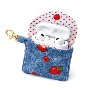 Fabric AirPods Case Pattern, Handmade Earbud Pouch with Snap Button, Keychain Holder