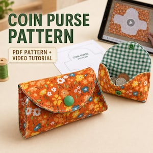 Fabric Coin Purse PDF Sewing Pattern, Mini Snap Wallet Tutorial, Beginner Sewing Project