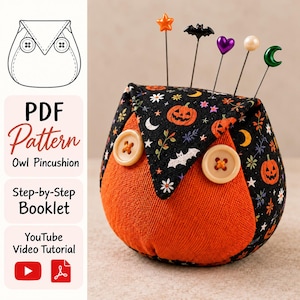 Halloween Owl Pincushion Sewing Pattern PDF, Witchy Sewing Room Decor